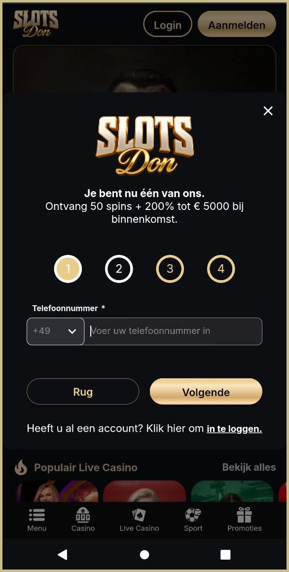 Direct registreren bij Slotsdon en beginnen met spelen