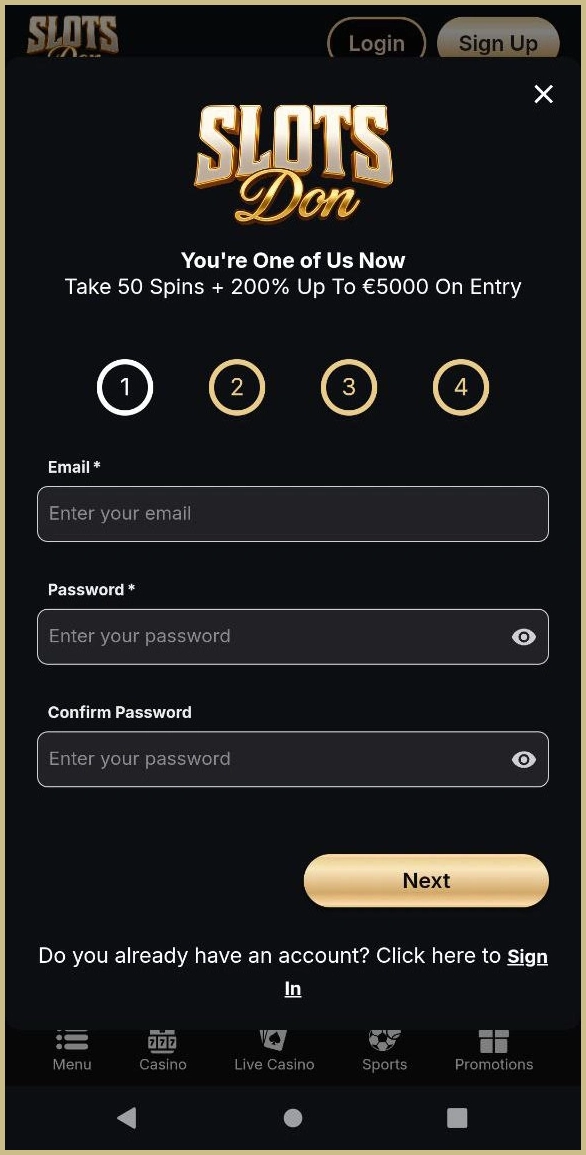 Quick registration for new players at Slotsdon