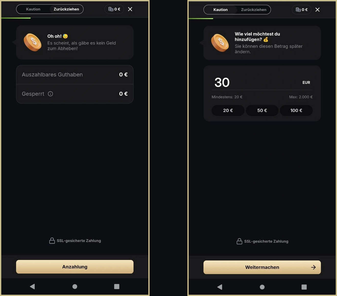 Übersicht der Ein- und Auszahlungsmethoden im Slotsdon Online Casino