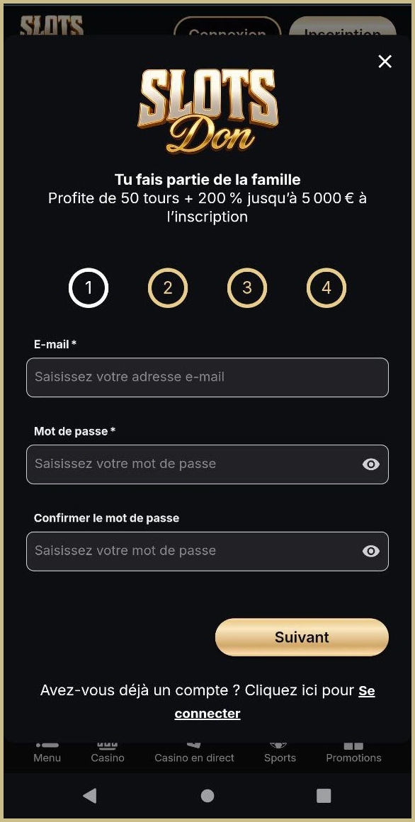 Inscription rapide pour les nouveaux joueurs chez Slotsdon