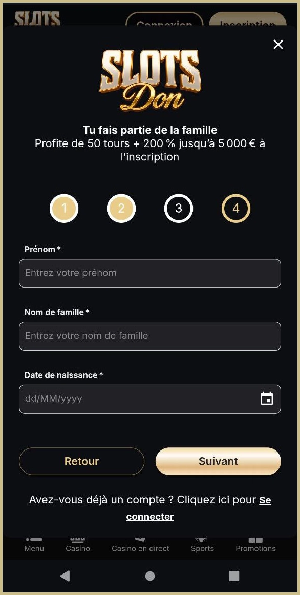 Inscription rapide et facile chez Slotsdon