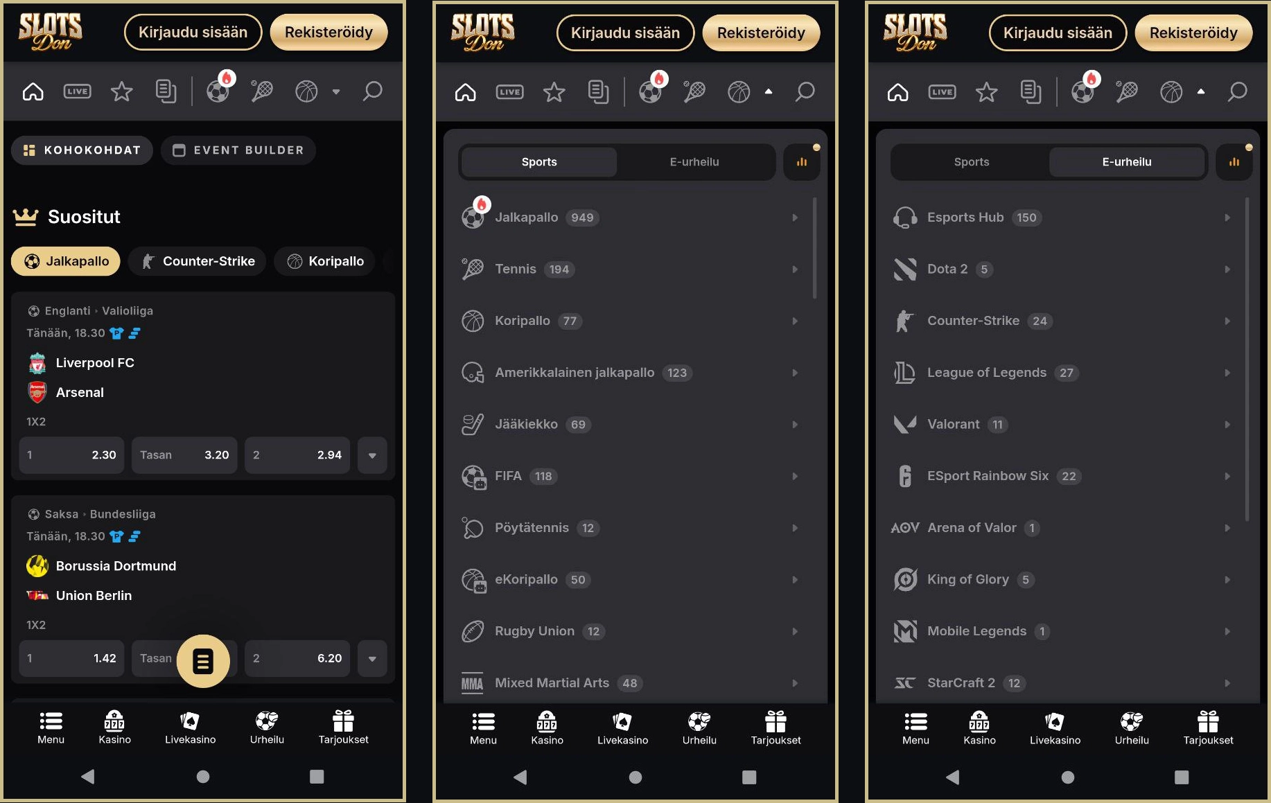 Live-urheiluvedot reaaliaikaisista tapahtumista Slotsdonilla