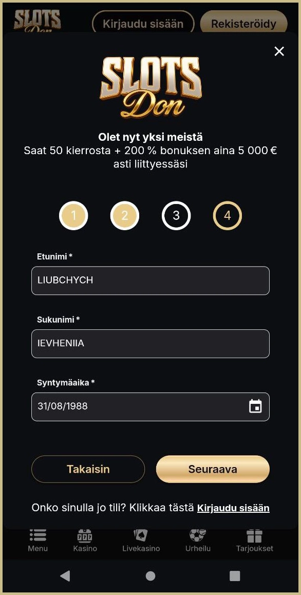 Tule jäseneksi Slotsdonilla tänään nopealla rekisteröinnillä