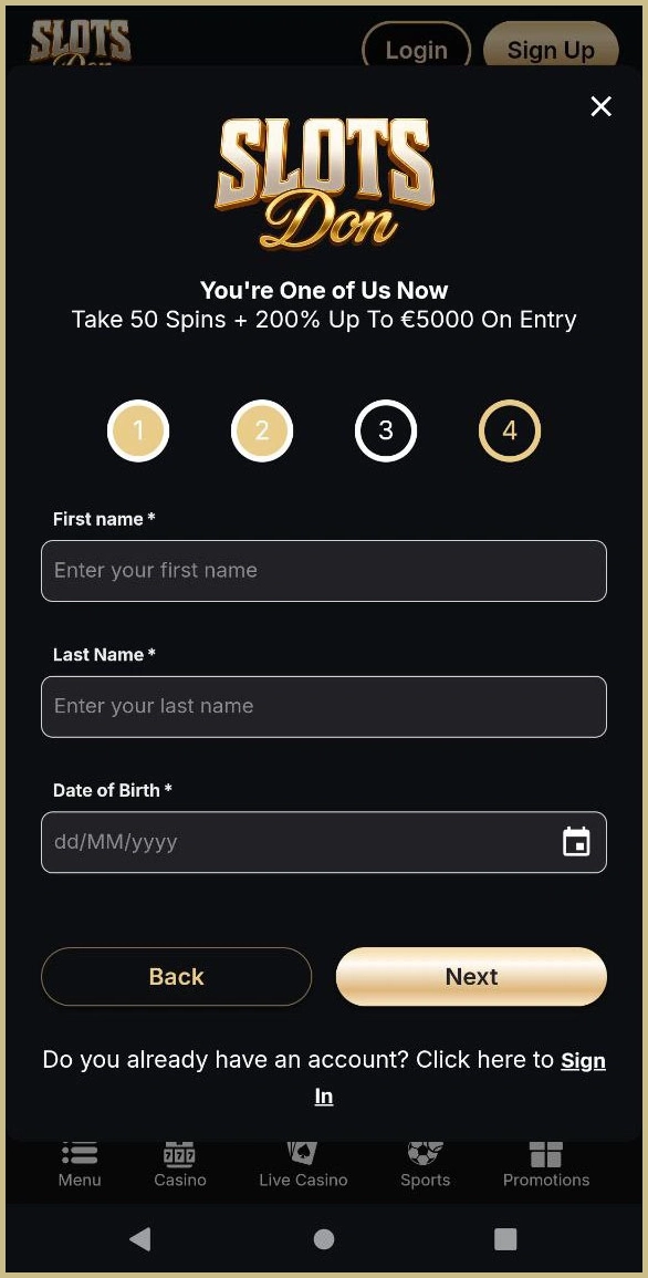 Quick registration for new players at Slotsdon