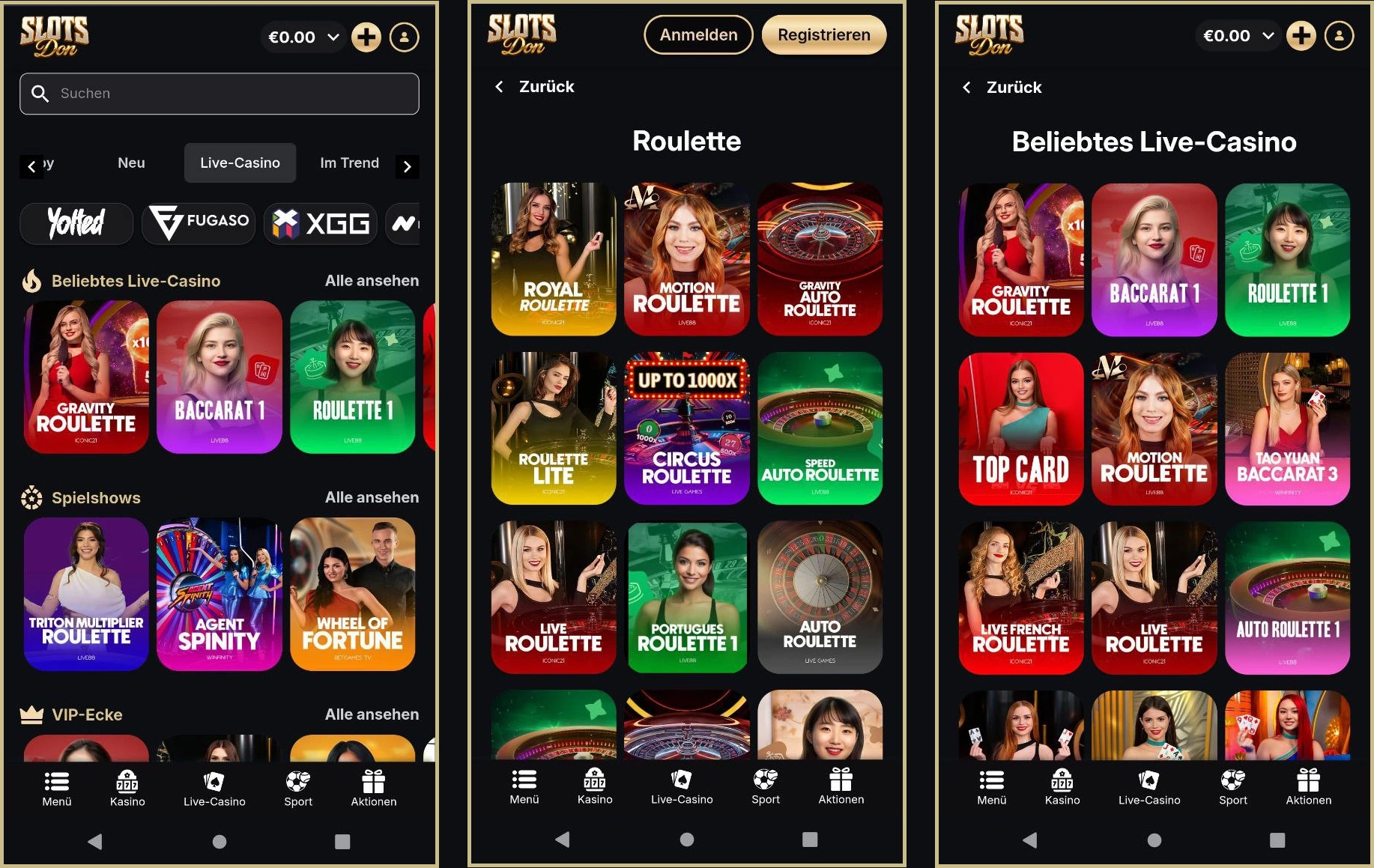 Live Tischspiele bei Slotsdon 