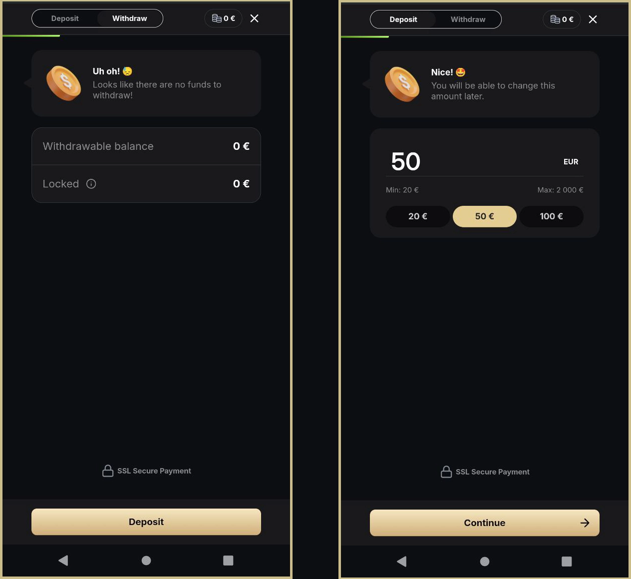 Talletus- ja nostotiedot Slotsdonilla